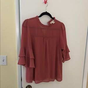 Women's Ruffled Sleeve Blouse - Rust